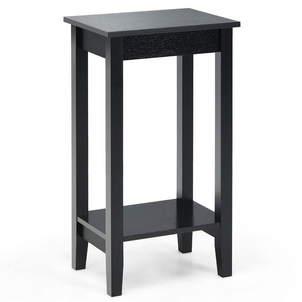 2 Tier End Table Tall Nightstand Sofa Bedside Table w Versatile Shelf