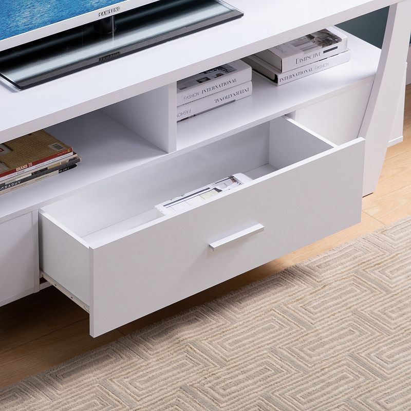 FC Design White TV Stand with 2 Shelves and Drawer