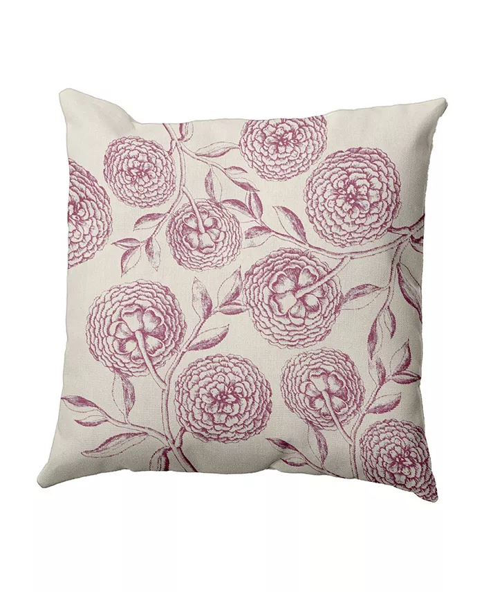 E by Design Antique Flowers 16 Inch Purple and Light Purple Decorative Floral Throw Pillow