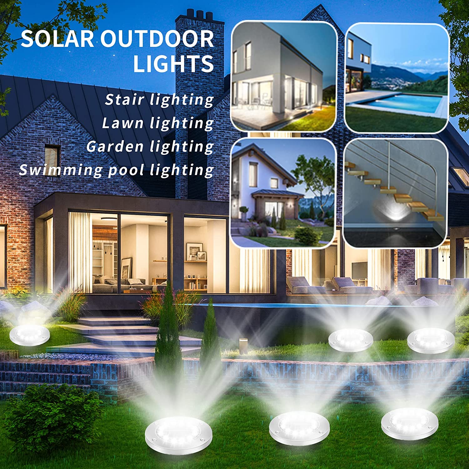 Solar Ground Lights， Solar Garden Lights Outdoor Waterproof， 8 Packs 12 LED Solar Outdoor Lights for Garden， Pathway， Yard， Patio， Walkway， Grounds Decorations(White)