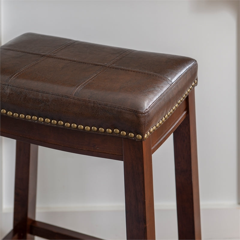 Pemberly Row 26 Transitional Wood/Faux Leather Counter Stool in Dark Brown