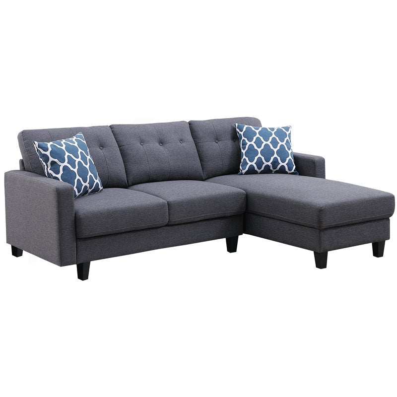 Devion Furniture Transitional Style Linen Fabric Sectional Sofa in Dark Gray