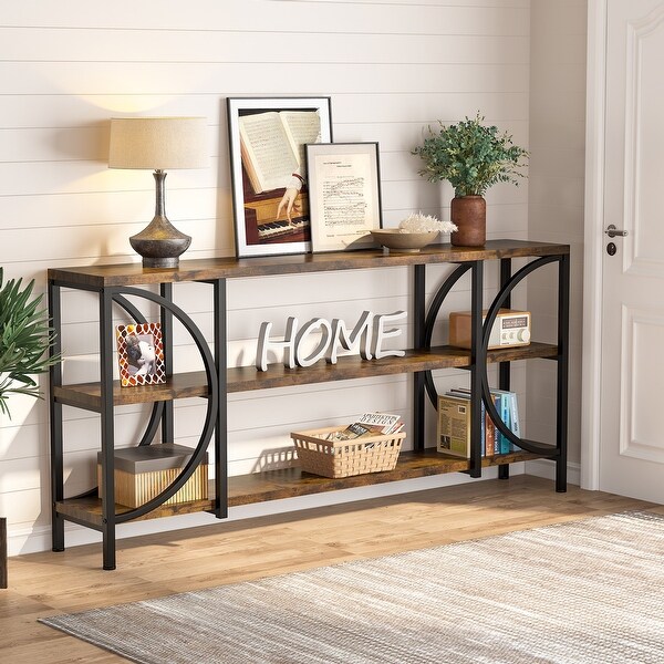 70.86 Inch Extra Long Sofa Table， 3 Tier Narrow Console Table with Storage Shelves