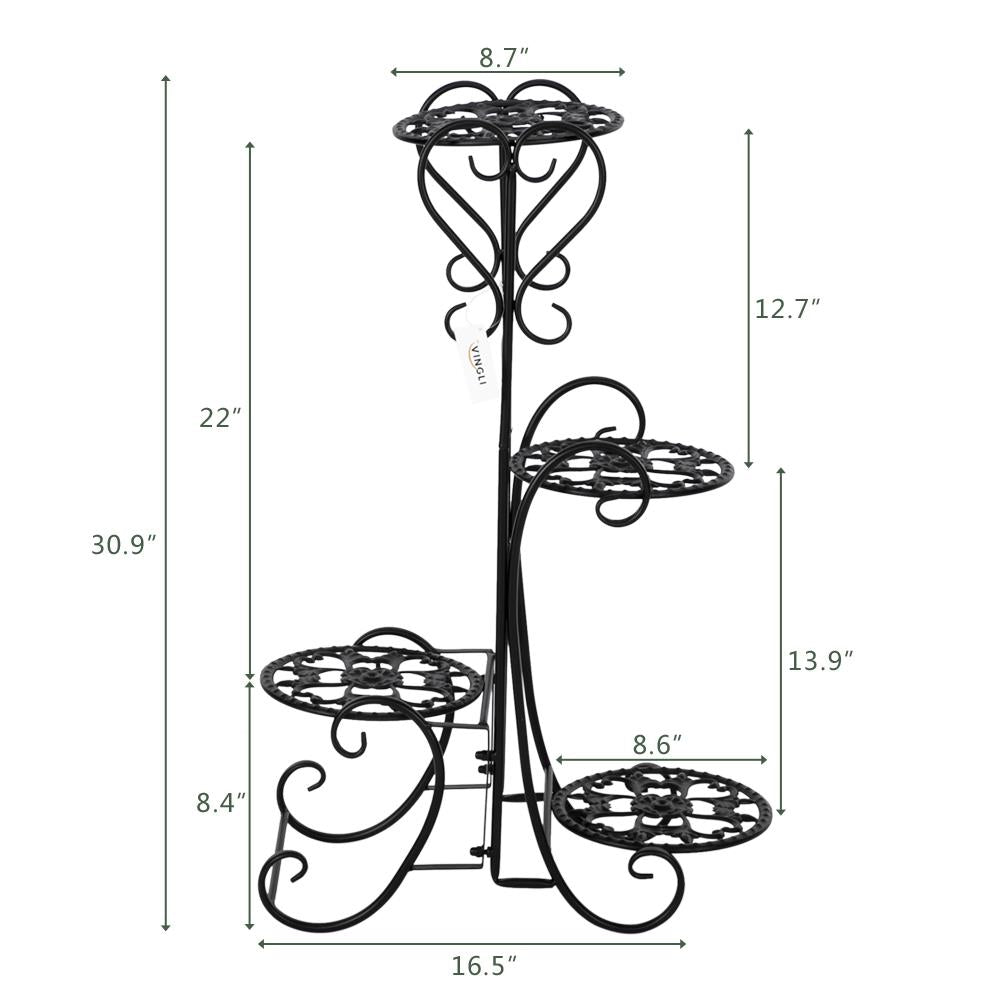 SalonMore 4-Tier Fleur-de-lis Pattern Round Panel Metal Flower Pot Rack Plant Display Stand Shelf Holder Decor