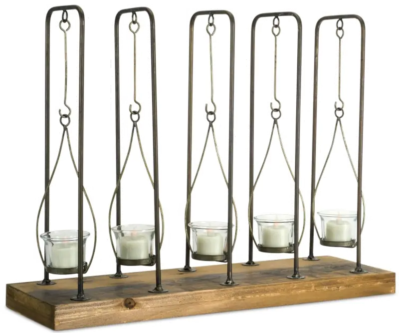 Industrial Wood， Metal and Glass Votive Holder