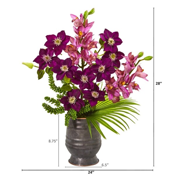 Cymbidium Orchid，Anemone，Succulent and Fan Palm Artificial Arrangement