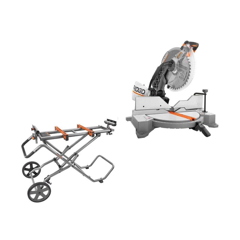 RIDGID 15 Amp Corded 12 in. Dual Bevel Miter Saw with LED and Universal Mobile Miter Saw Stand with Mounting Braces R4123-AC9946