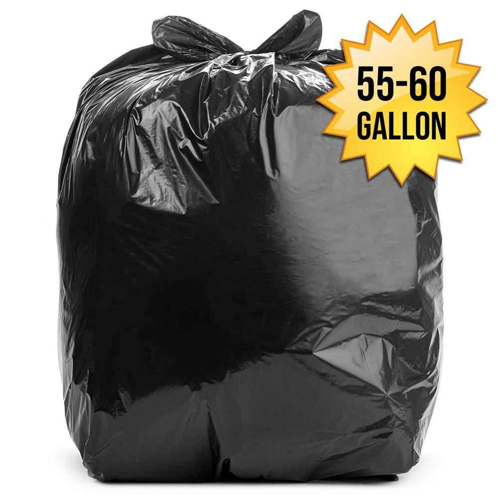 Aluf Plastics 55-60 Gallon 1.7 MIL (eq) Black Trash Can Liners - 38