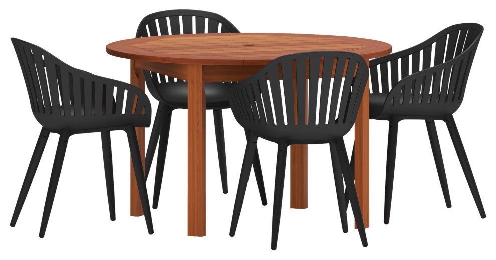 Amazonia Monza 5 Piece Outdoor Round Dining Set With Black Aluminum Chairs   Midcentury   Outdoor Dining Sets   by Amazonia  Houzz