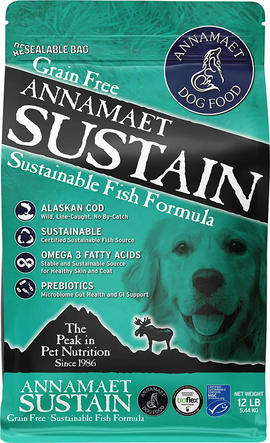 Annamaet Grain-Free Sustain Formula Dry Dog Food (Line-Caught Cod and Free-Range Turkey) 12-lb Bag