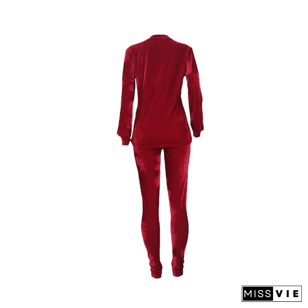 Velvet Tracksuits Long Sleeves T Shirt Pants Set