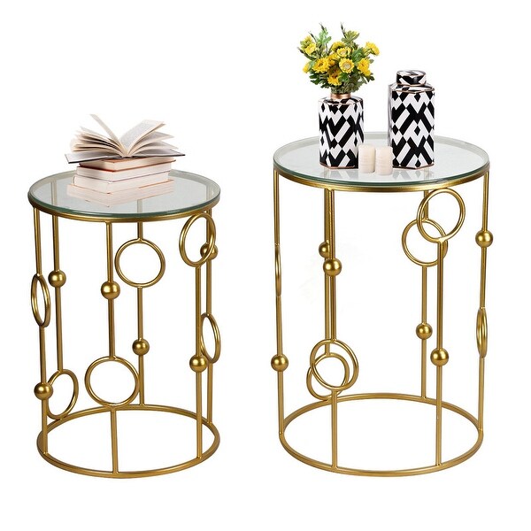 Adeco Set of 2 Nesting Goldtone Postmodern End Tables - Set of 2