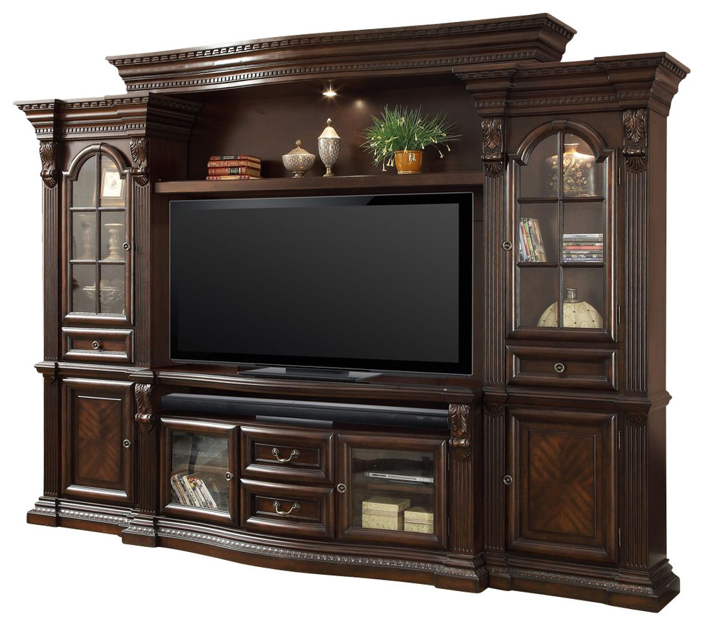 Parker House Bella 4 Piece Entertainment Estate Wall  Dark Almond   Traditional   Entertainment Centers And Tv Stands   by Emma Mason  Houzz