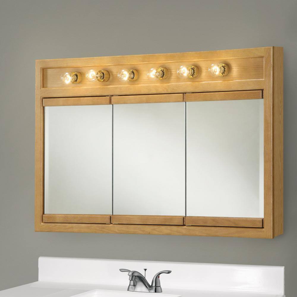 Design House Richland 48 in. x 30 in. x 5 in. Surface-Mount 6-Light Tri-View Bathroom Medicine Cabinet in Nutmeg Oak 530626-NOK