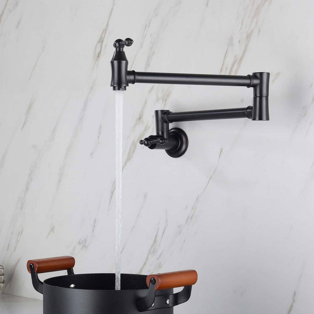 GIVING TREE Wall Mount Faucet Pot Filler Faucet with Double Lever Handle in Matte Black XLHDDOTU0145