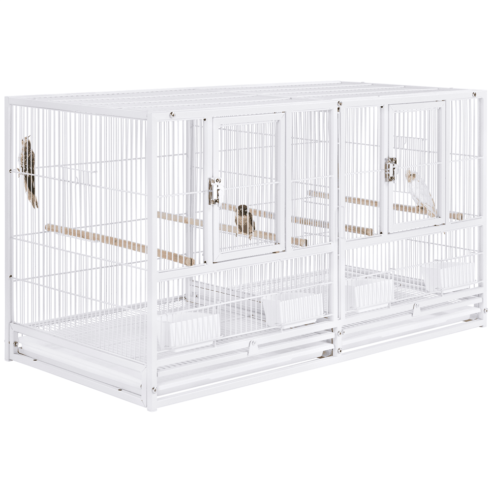 SmileMart 18-Inch Wide Metal Stackable Divided Breeder Bird Cage for Small Birds Lovebirds Finch Canaries Parakeets Cockatiels， White