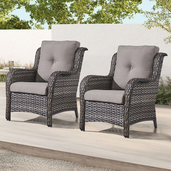 Outdoor Patio Rattan Chairs with Cushions Set of 2