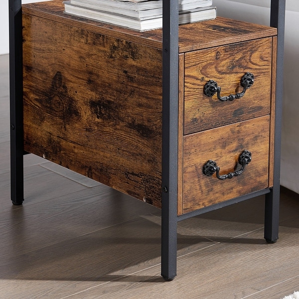 VECELO 2-Drawer Modern Narrow End Table with Glass Top