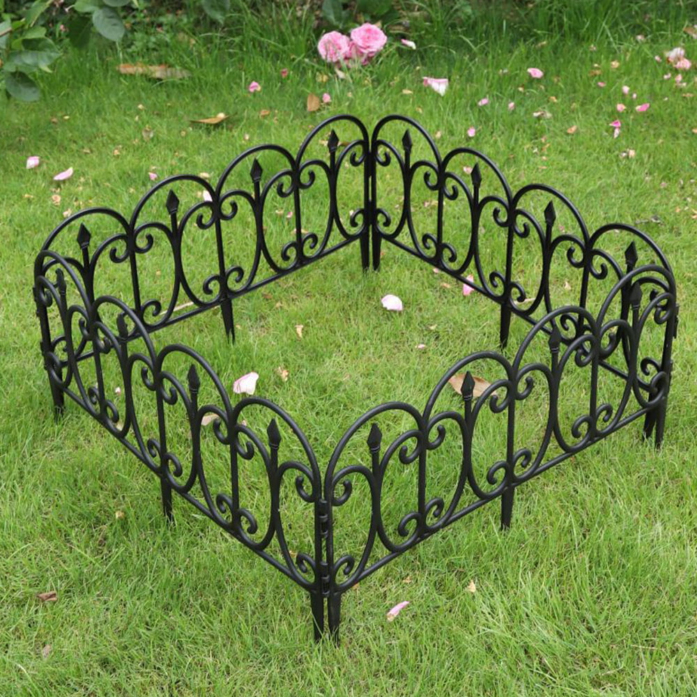 5 Pcs Garden Border Edging Black Plastic Fence Panels for Garden Fence Decoration Lawn Flower Beds and Terrace Fences