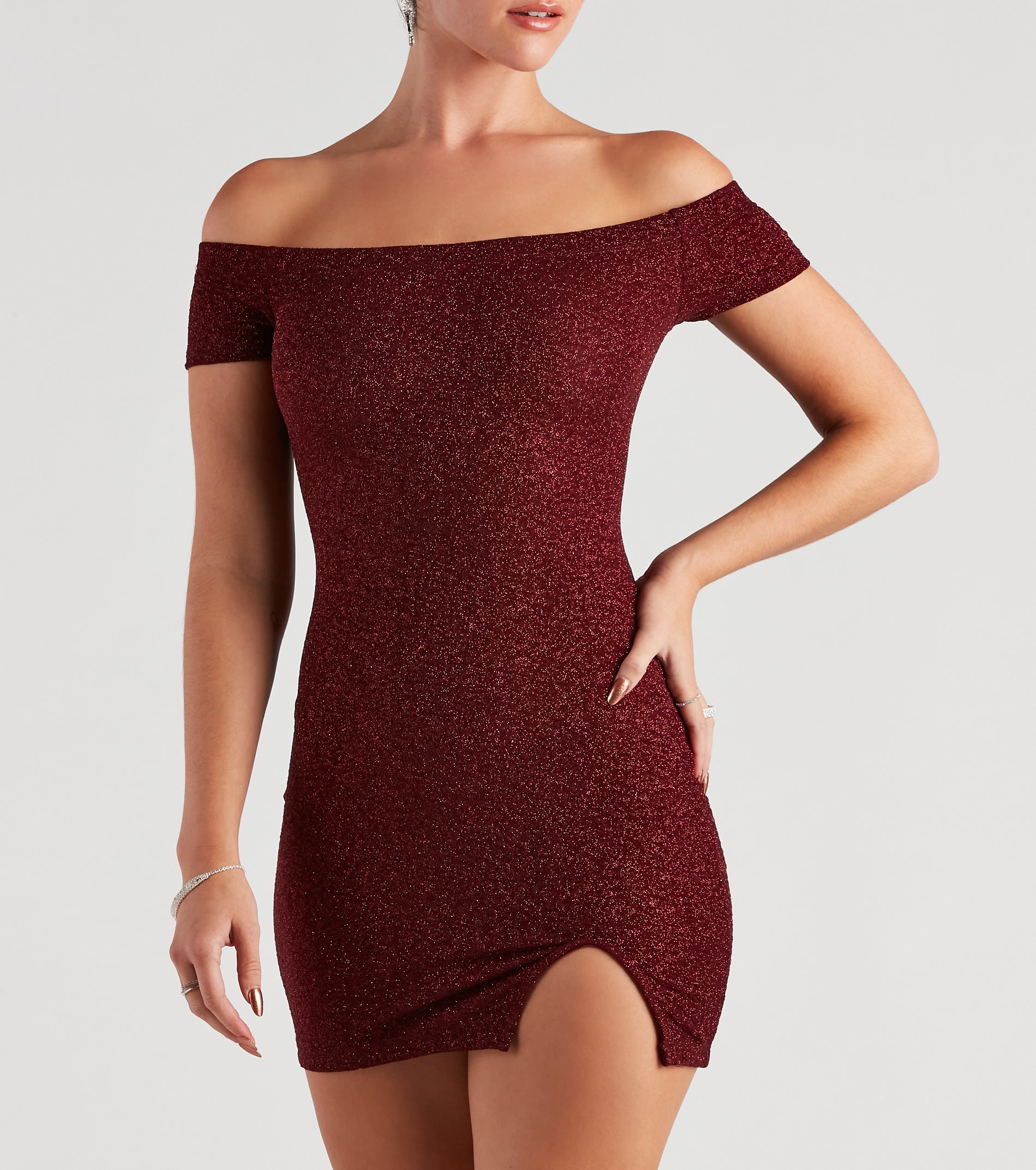 Love Spark Glitter Off The Shoulder Dress