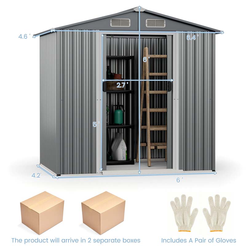 6 x 4 FT Outdoor Metal Storage Shed with Lockable Sliding Doors & 4 Air Vents, Waterproof Garden Tool Storage Room