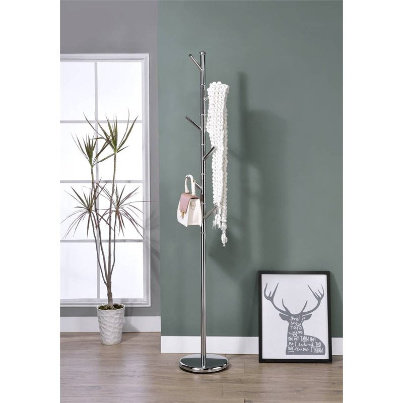 Pilaster Designs Barric 6-hook Metal Twiggy Coat Rack Stand in Chrome