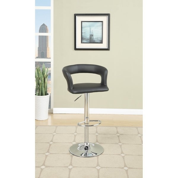 Metal Base Bar Stool With Faux Leather Seat And Gas Lift Black and Silver Set of 2