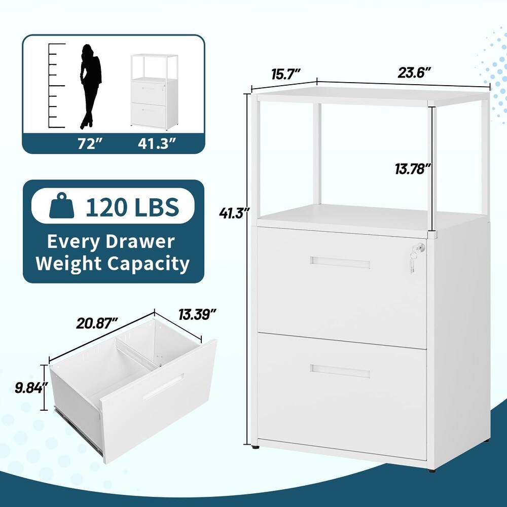 2 Drawer File Cabinet with Lock and Shelf  Metal Lateral Filing Cabinets  2 Tier and 2 Drawers Letter  Legal  A4 File Folder