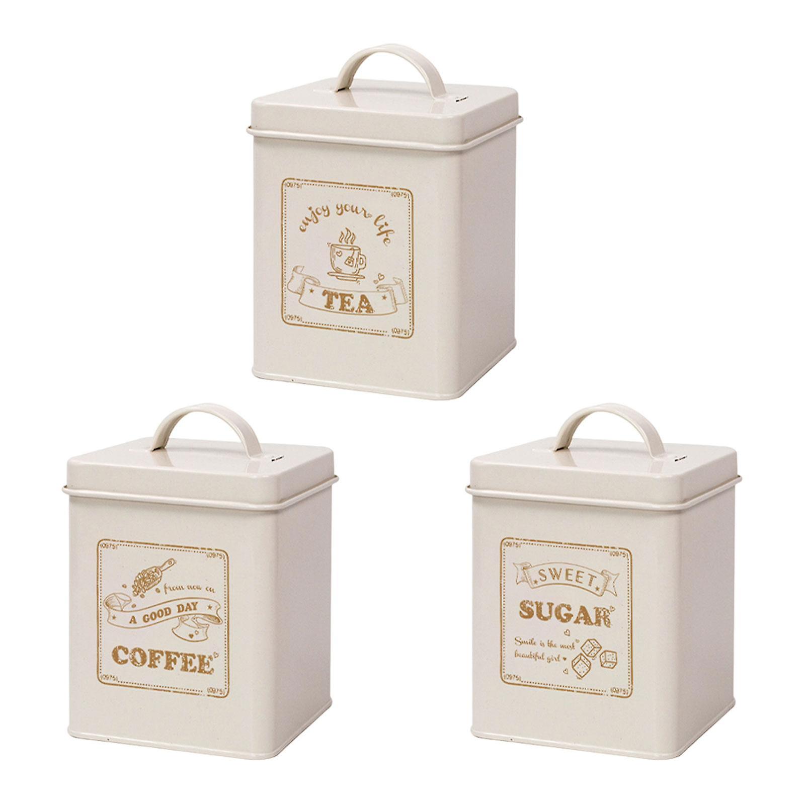 3x Kitchen Counter Canister Set Stylish Rustic Decors For Office Bedroom Cafe Milky White