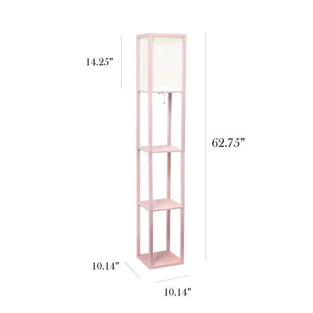 Floor Lamp  Storage Shelf with Linen Shade, Light Pink