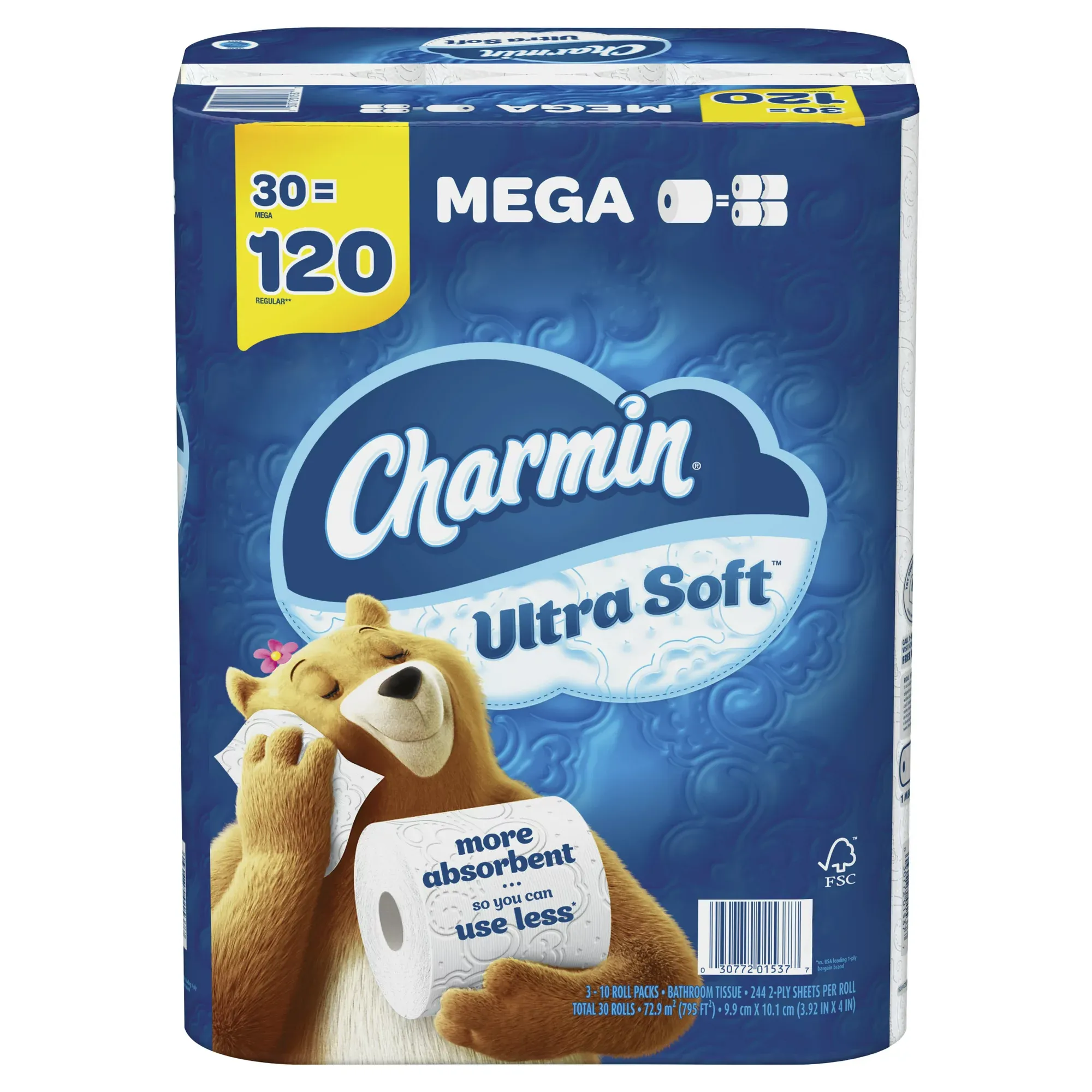 Charmin Ultra Soft Toilet Paper Mega Roll， 244 Sheets Per Roll， 30 Count