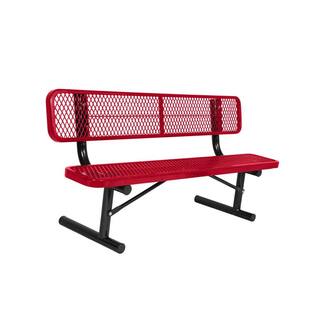 Portable 6 ft. Red Diamond Commercial Park Bench with Back LC7761-RED