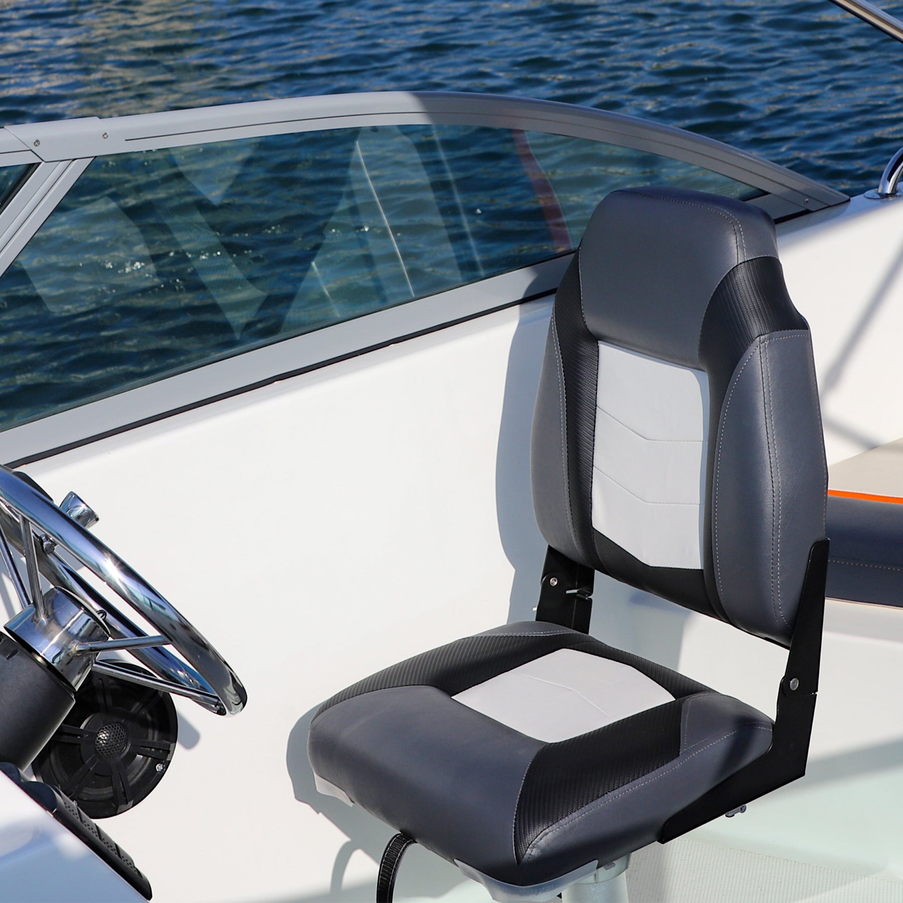 NORTHCAPTAIN S1 Deluxe High Back Folding Boat Seat，Stainless Steel Screws Included，White/Charcoal/Black（2 Seats）