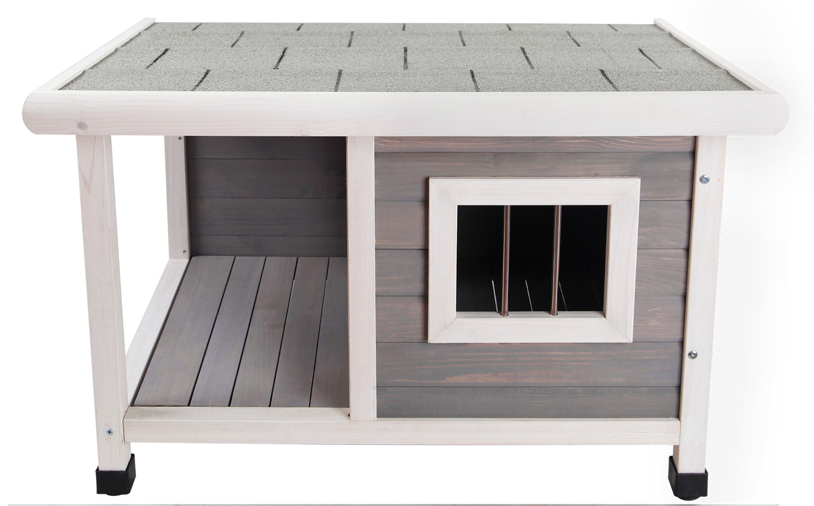 Petsfit Outdoor Wooden Dog House for Small Dogs Weatherproof Asphalt Roof with Balcony