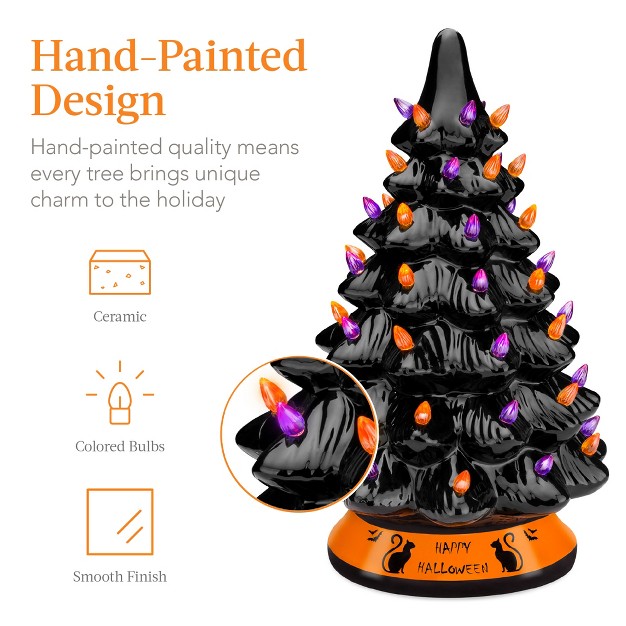 Best Choice Products 15in Pre lit Ceramic Tabletop Halloween Tree Holiday Decoration W Orange amp Purple Bulb Lights