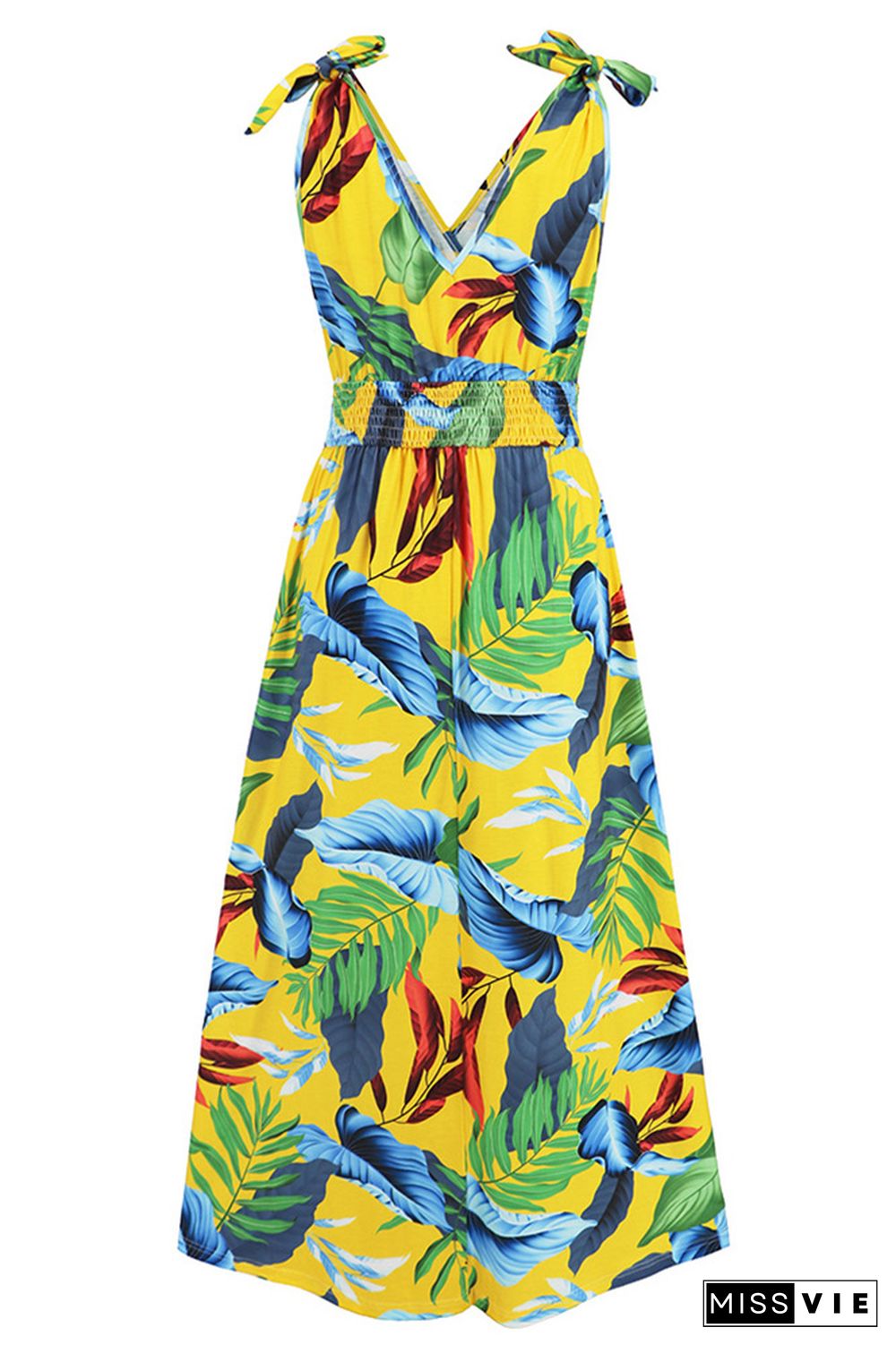 Palm Leaf Print Sleeveless Long Dress