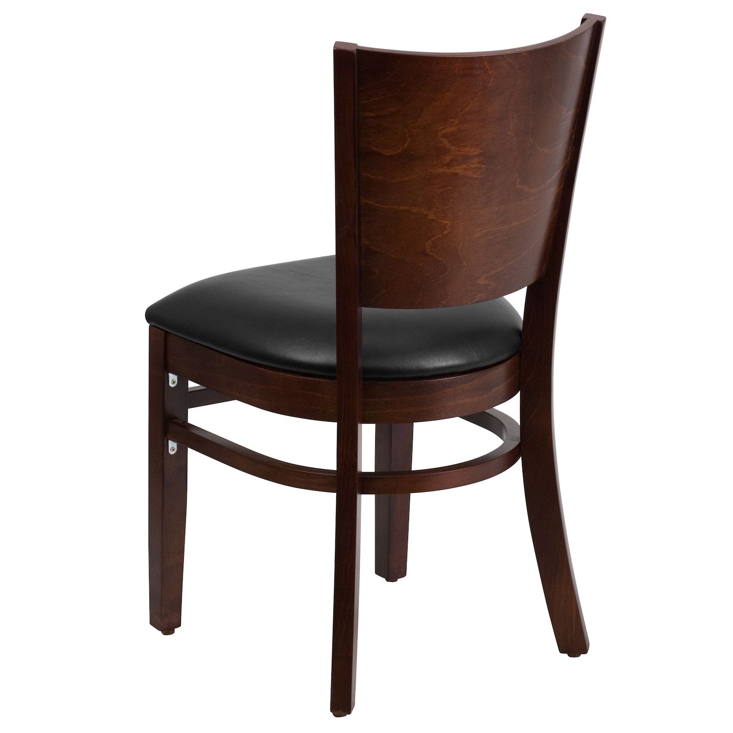 Emma and Oliver Solid Back Walnut Wood Chair， Black Vinyl Seat