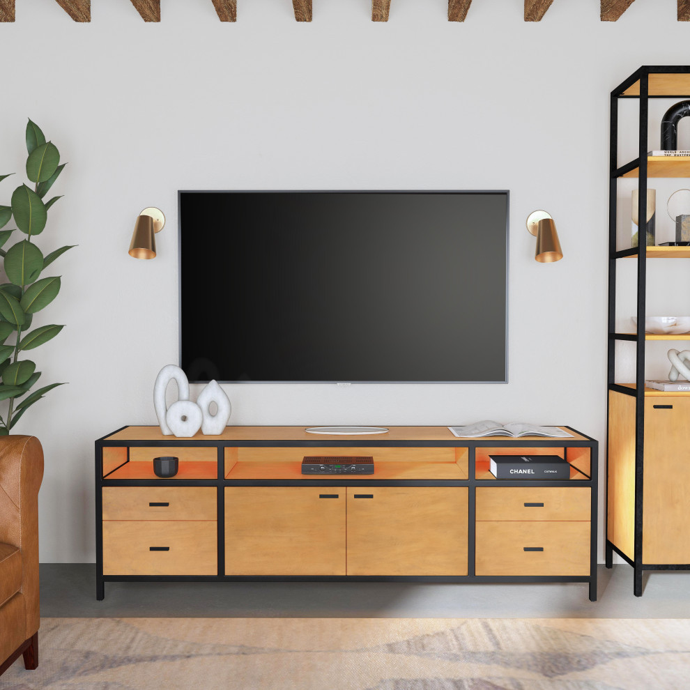 Butler Specialty Company  Hans Wood and Iron 78 quotTV Stand with Storage  Natural   Industrial   Entertainment Centers And Tv Stands   by Butler Specialty Company  Houzz