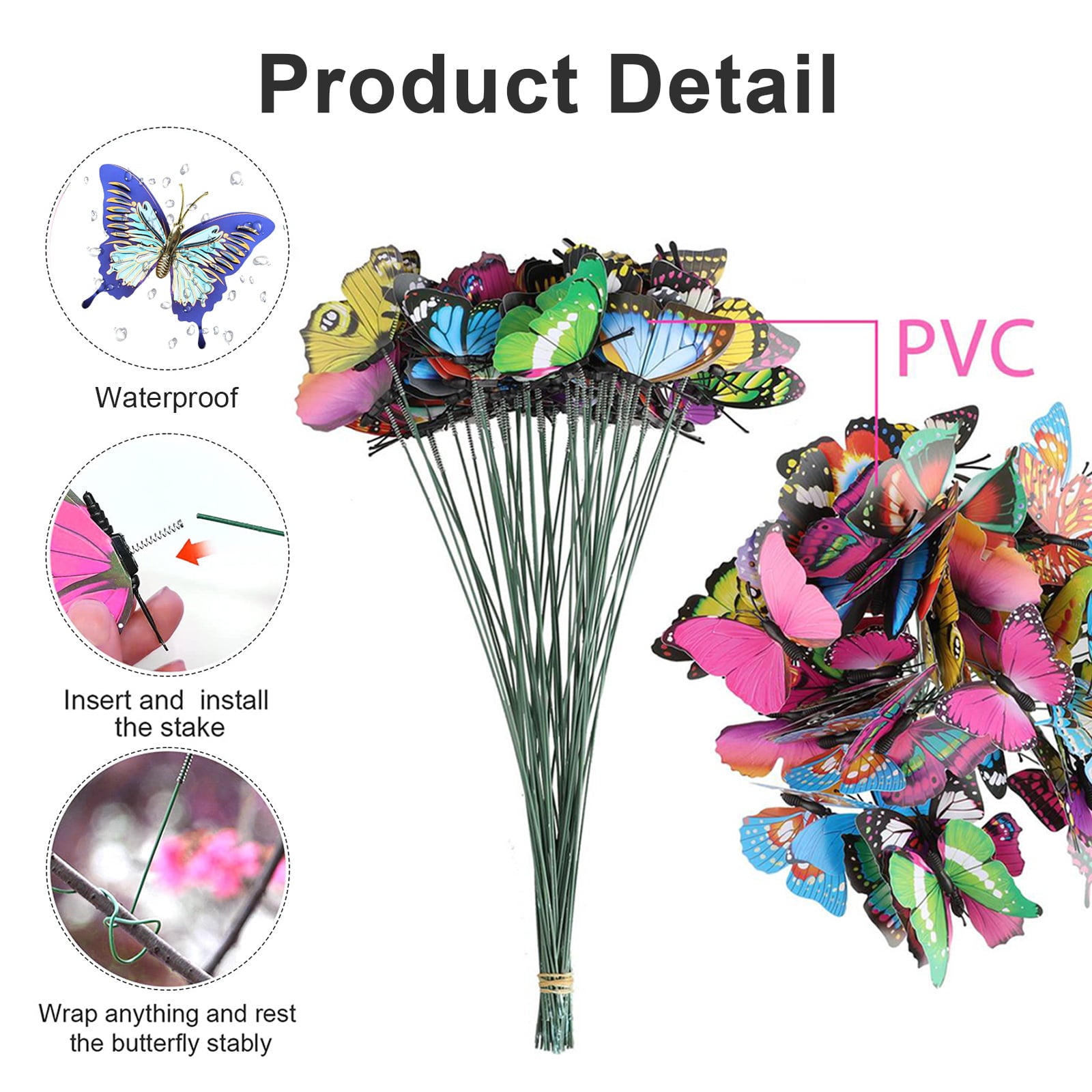 50pcs Garden Butterfly Stakes, EEEkit Waterproof Butterflies Stakes 11inch Garden Ornaments, Patio Decor Butterfly Yard Stake Decorative for Outdoor Christmas Decorations Party Supplies