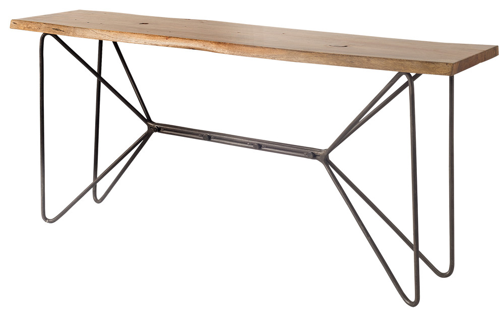 Papillion I Natural Live Edge Solid Wood w/Black Iron Frame Console Table   Industrial   Console Tables   by HedgeApple  Houzz