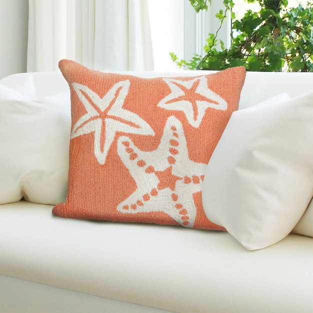 Front Porch Starfish Print Indoor outdoor Square Throw Pillow Coral Liora Manne