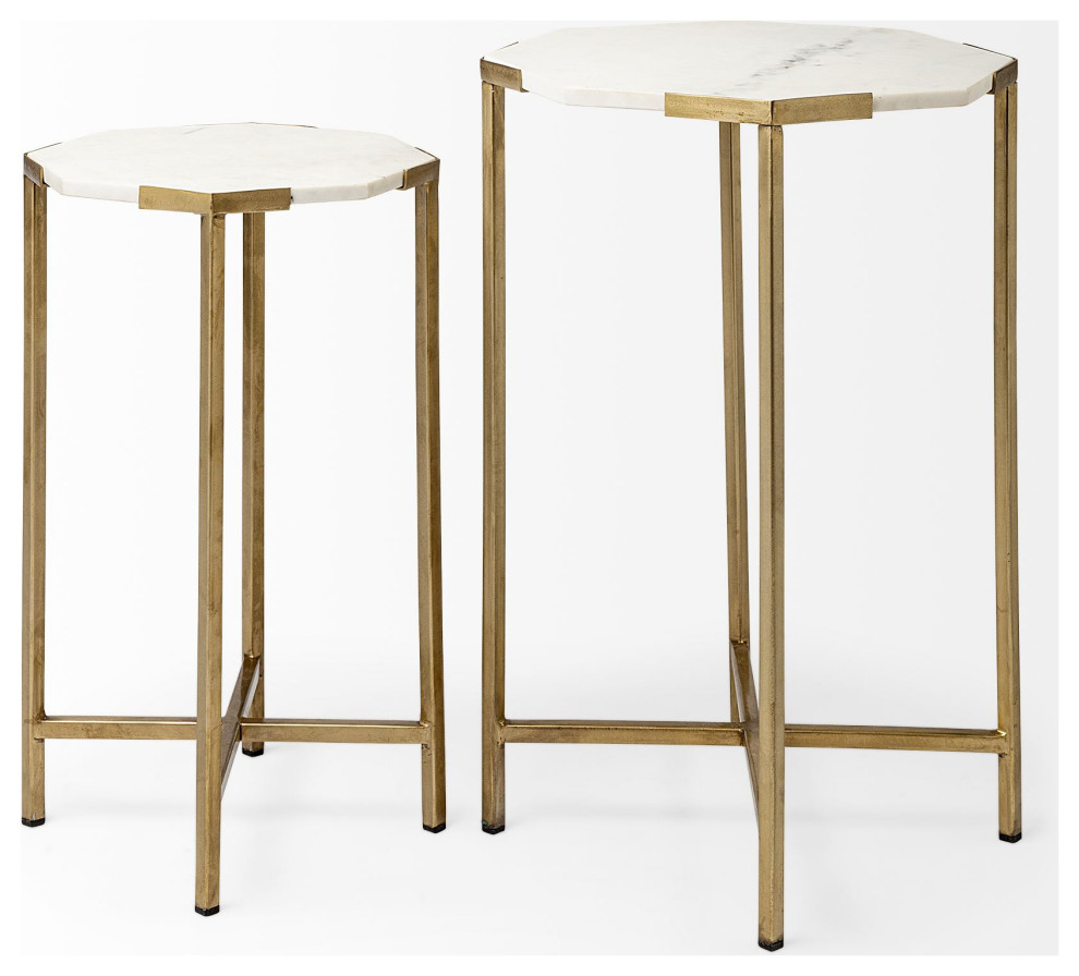 Vincent II 15.5 x 24.5 Set of Two White Marble and Iron Hexagonal Side Tables   Contemporary   Coffee Table Sets   by Mercana  Houzz