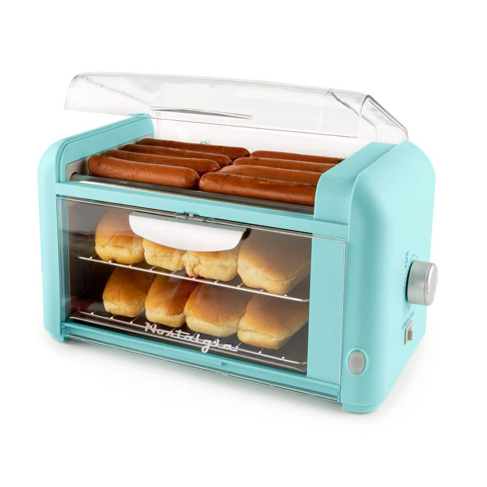 Nostalgia Aqua Hot Dog Roller and Bun Warmer with 2-Cooking Racks NCLHDRTO8AQ