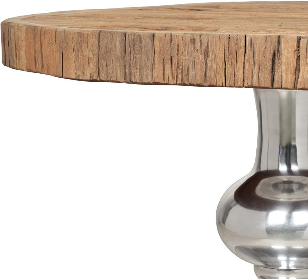 Unique Coffee Table  Shiny Silver Pedestal Base With Raw Wooden Round Top   Contemporary   Coffee Tables   by Declusia  Houzz