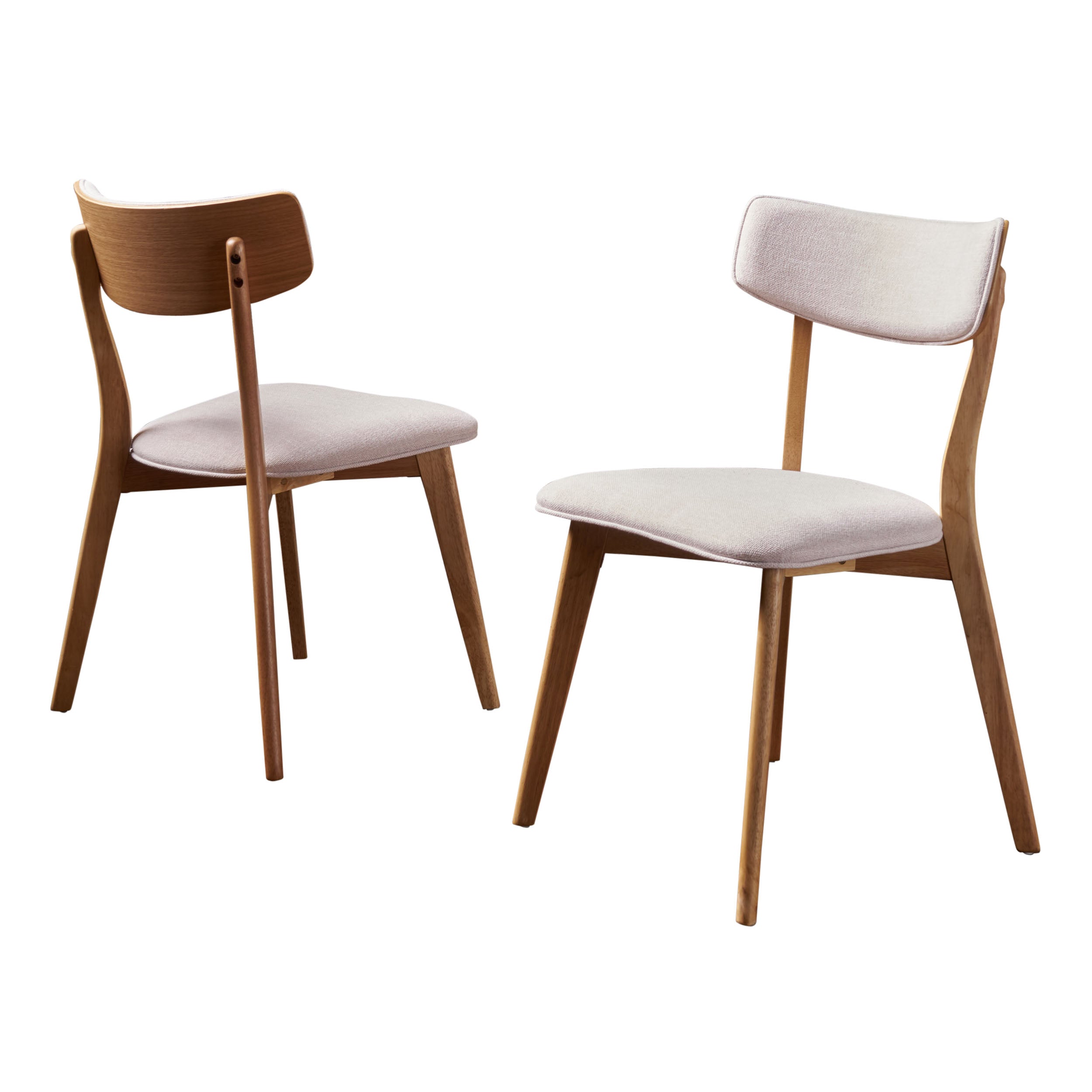 Noble House Sadie Mid Century Fabric Dining Chairs, Set of 2, Natural Oak, Beige