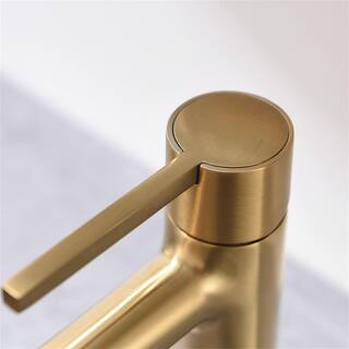 FLG Single Handle Single Hole Bathroom Faucet Deck Mount Brass Bathroom Sink Faucet in Brushed Gold CC-0125-BG