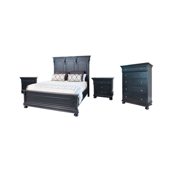 Abbyson Hendrick Distressed Black Wood 4 Piece Bedroom Set - - 28077612