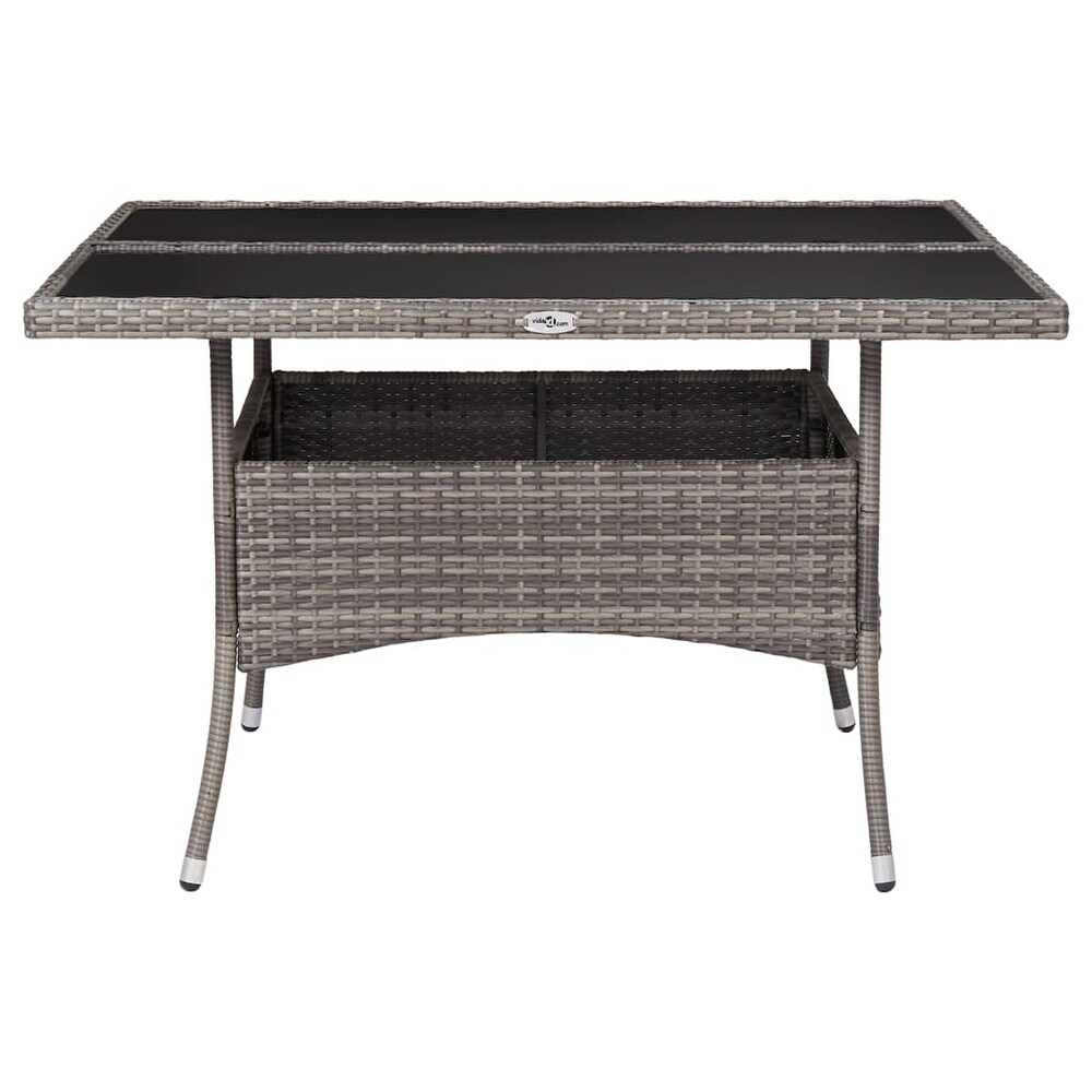 vidaXL Patio Dining Table Gray Poly Rattan and Glass