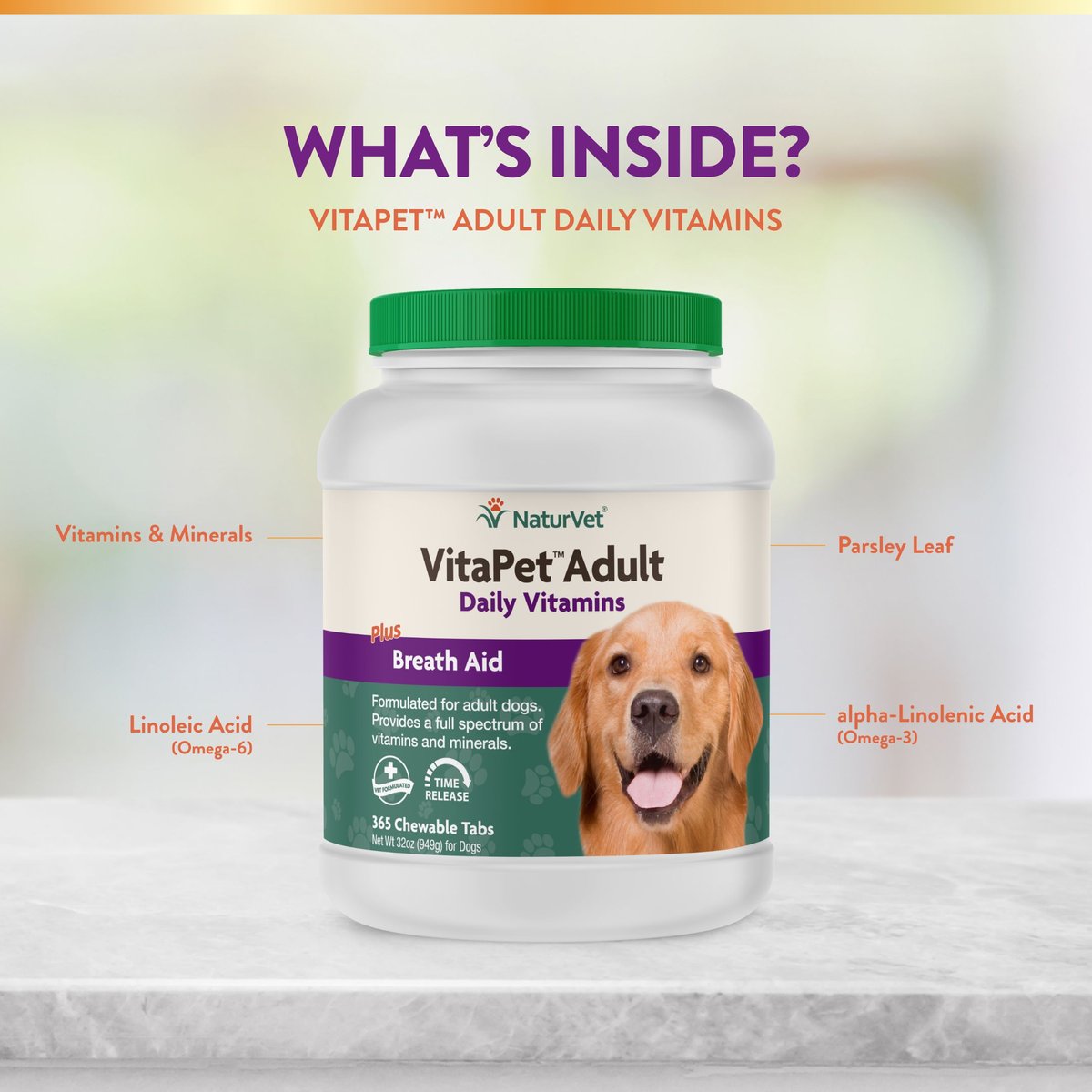 NaturVet VitaPet Adult Plus Breath Aid Chewable Tablets Multivitamin for Dogs