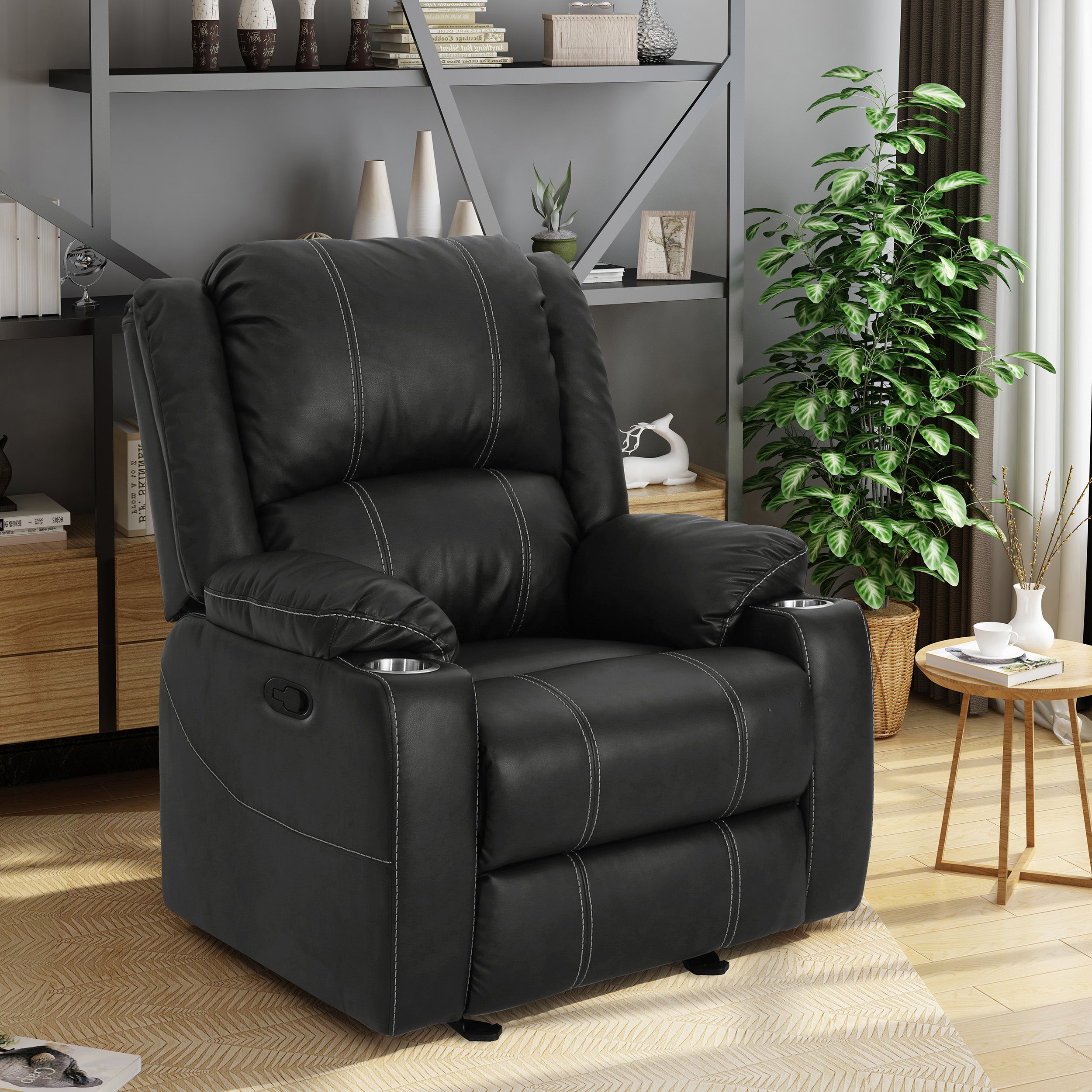 Sophia Traditional Leather Recliner with Steel Cup Holders